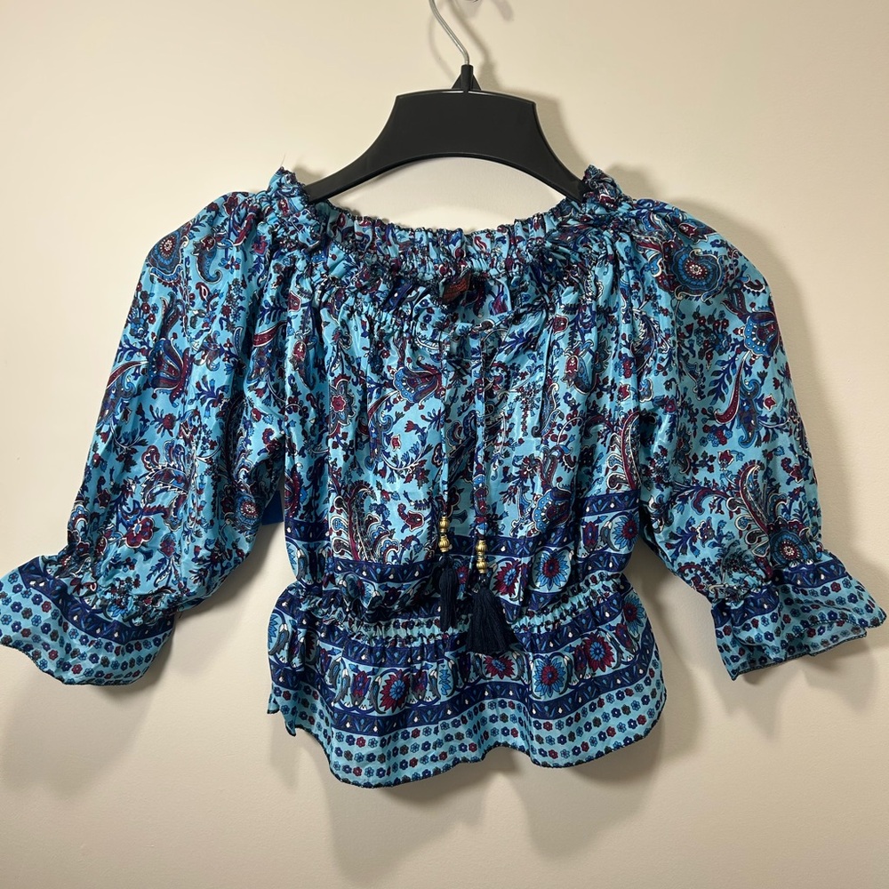 NEW Boho Blue Paisley Off-Shoulder Blouse
